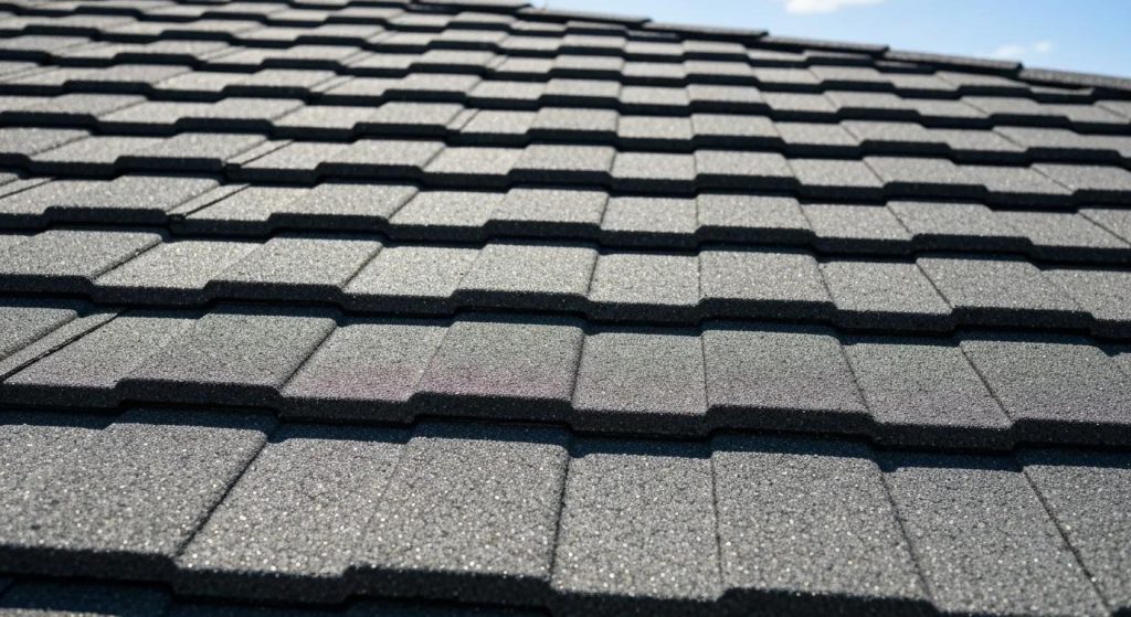 Close-up of interlocking tile roofing demonstrating weather resistance and thermal mass