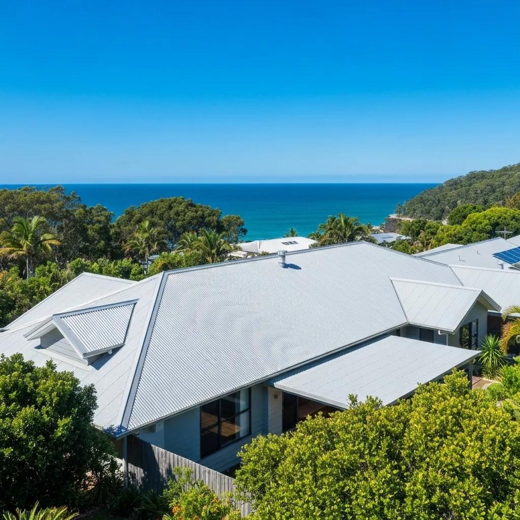 Modern home in Byron Bay with a durable metal roof, showcasing coastal resilience and style