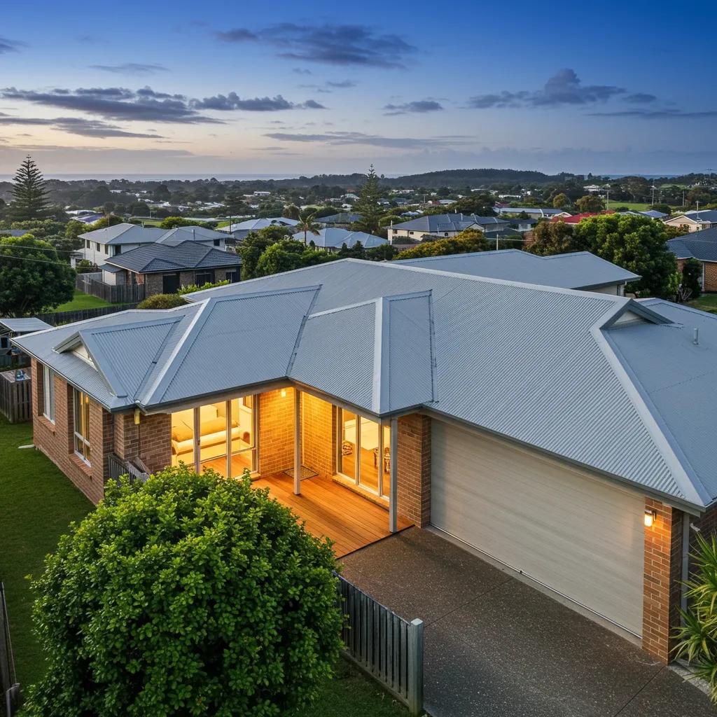 Modern home in Mullumbimby featuring a durable Colourbond roof against a coastal backdrop