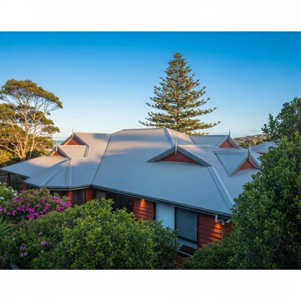 Modern home with Colourbond roofing in a coastal setting, showcasing durability and aesthetic appeal