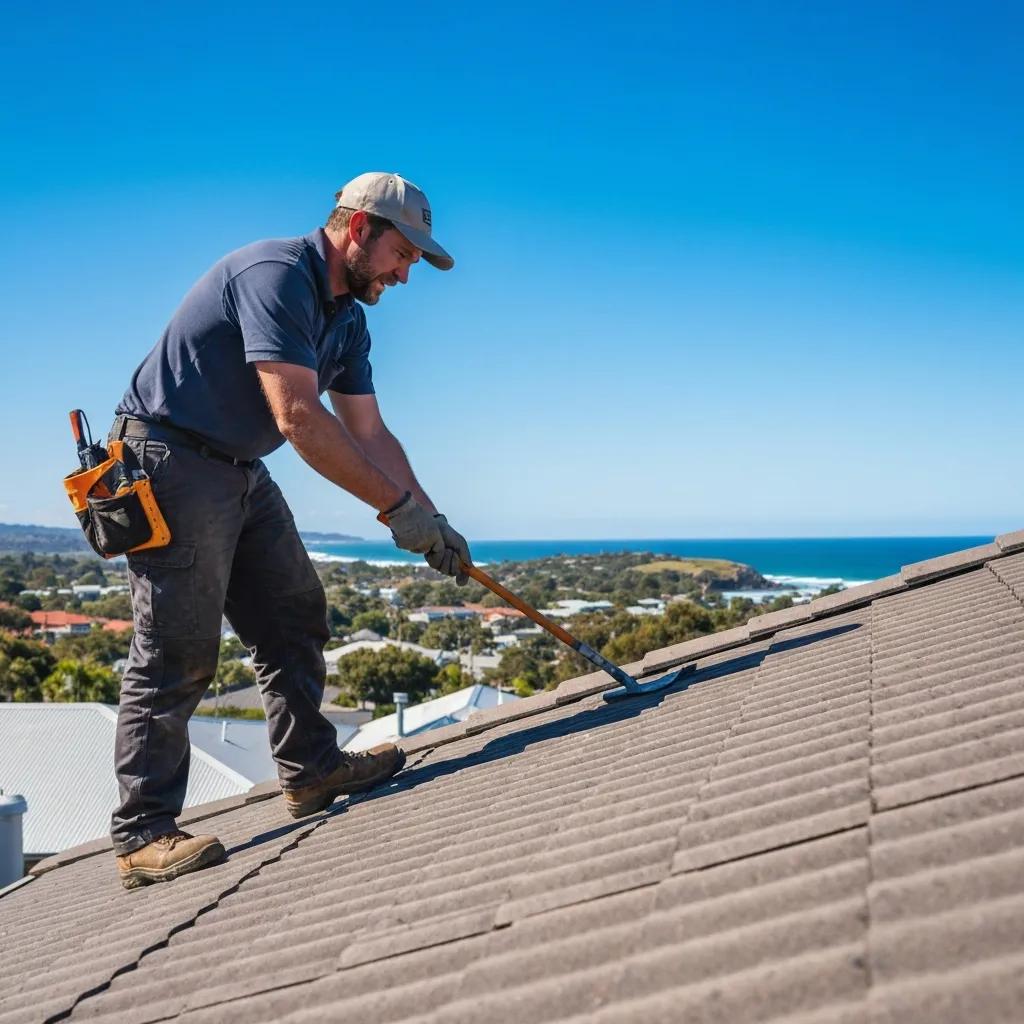 Professional roofer inspecting a residential roof in Alstonville, highlighting expertise and quality materials