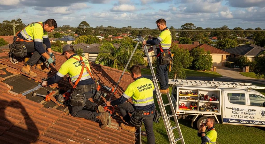 Nathan Crake Roof Plumbing team performing emergency roof repair in Alstonville