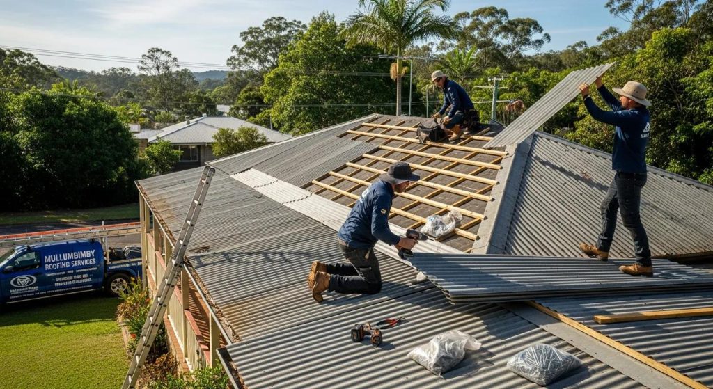 Local roofing crew working on a residential roof in Mullumbimby