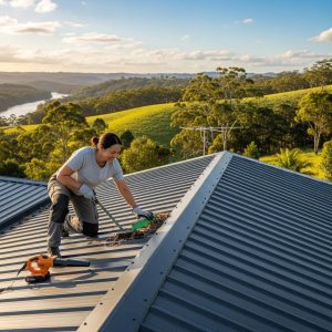 Homeowner checking a metal roof — showing simple, routine upkeep for Northern Rivers properties