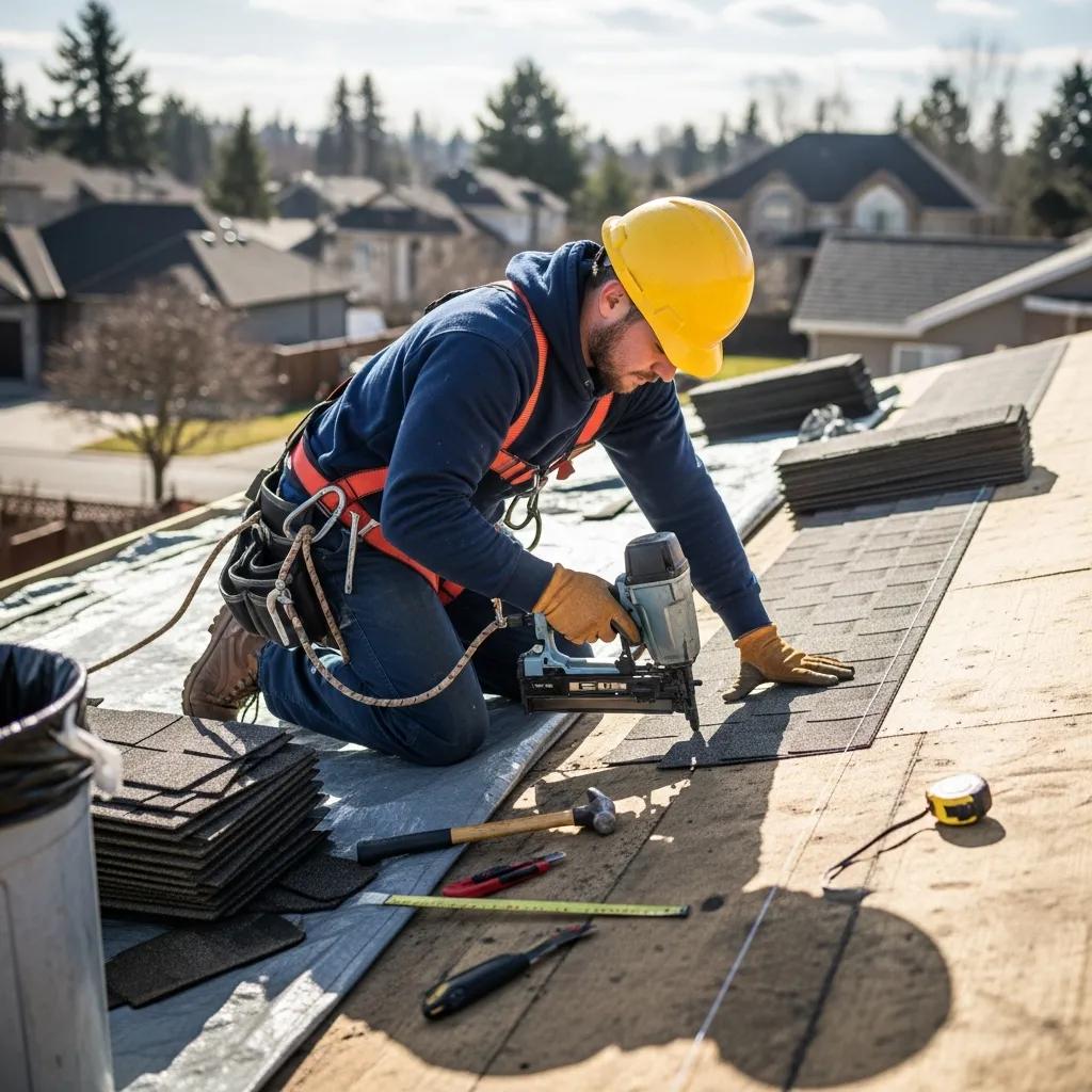 Tradesperson fitting new roofing materials — professional installation in progress
