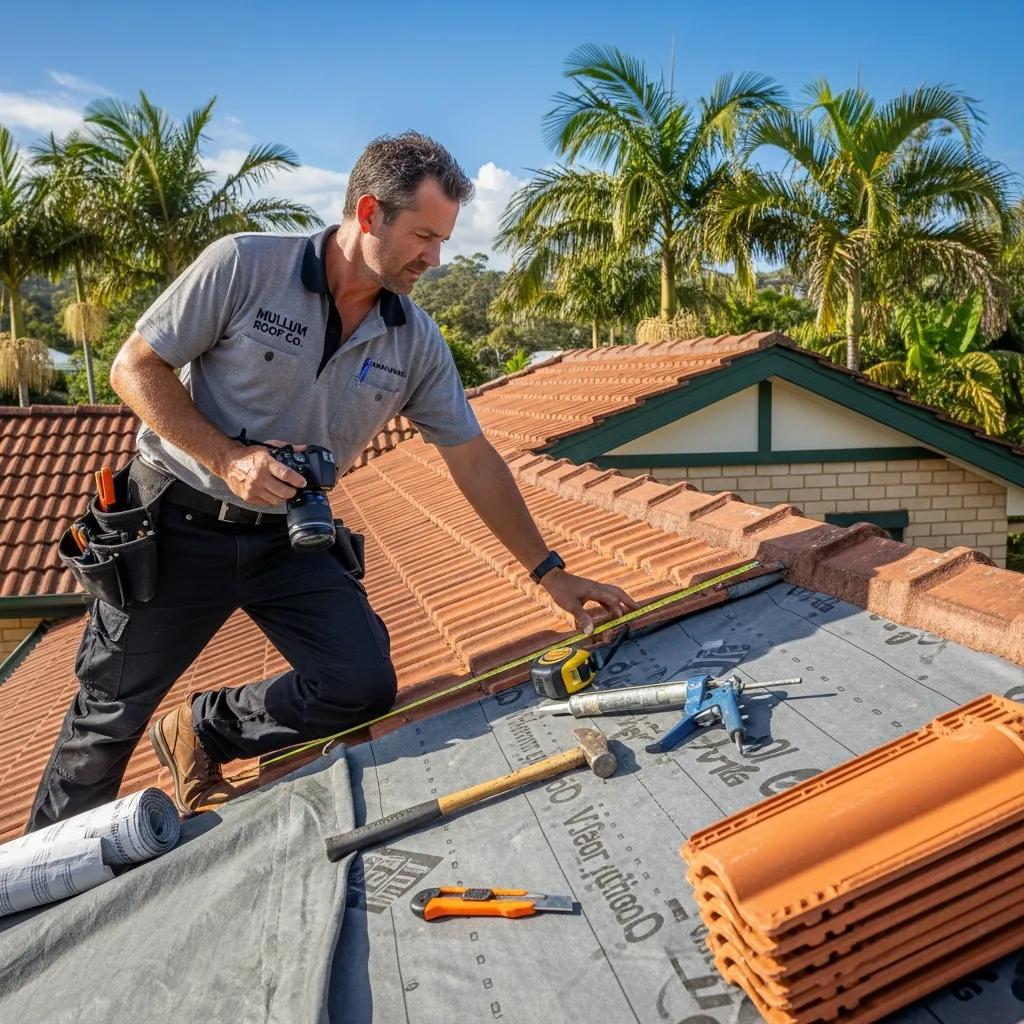Local roofer inspecting a home roof in Mullumbimby