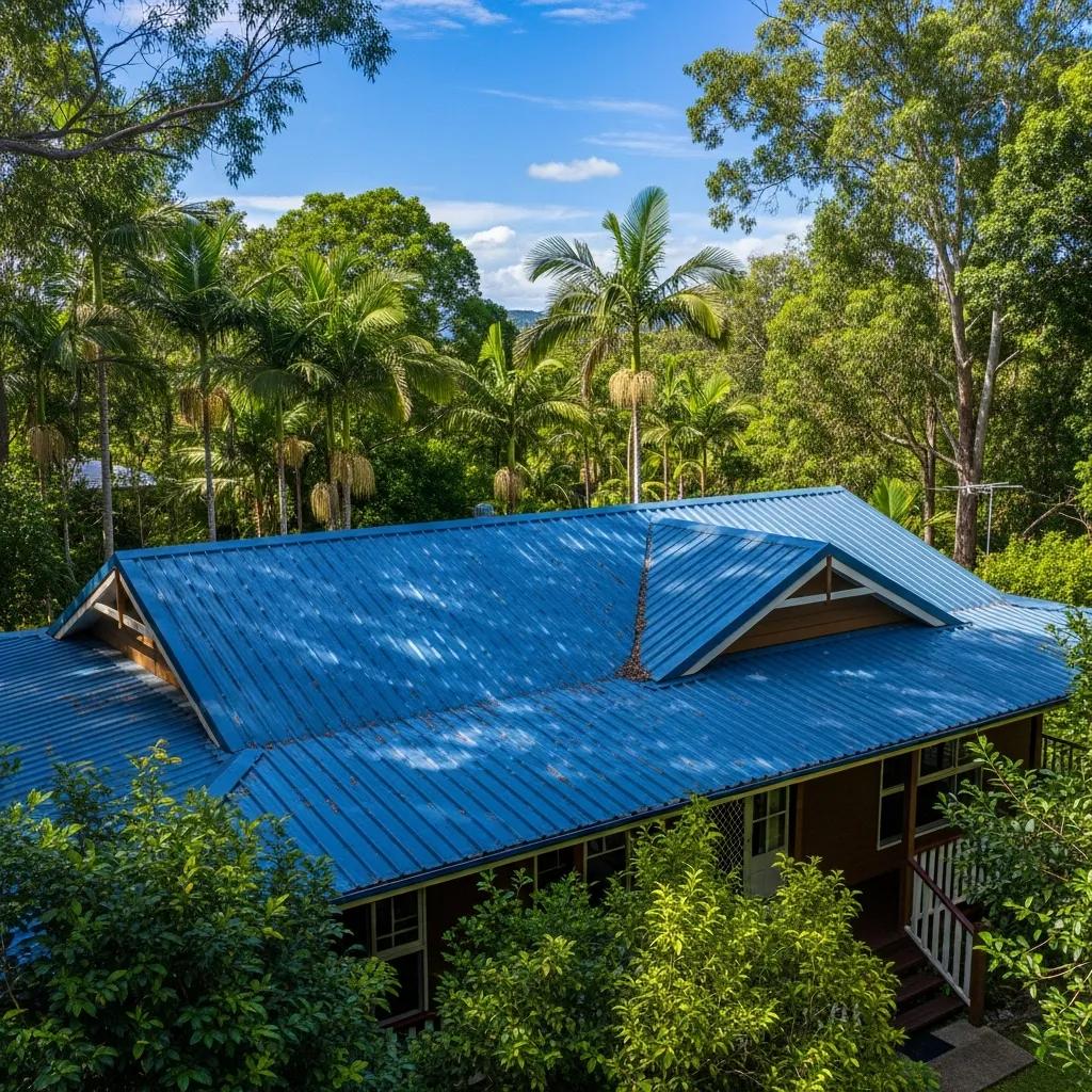 Well-maintained metal roof in Mullumbimby under clear blue sky