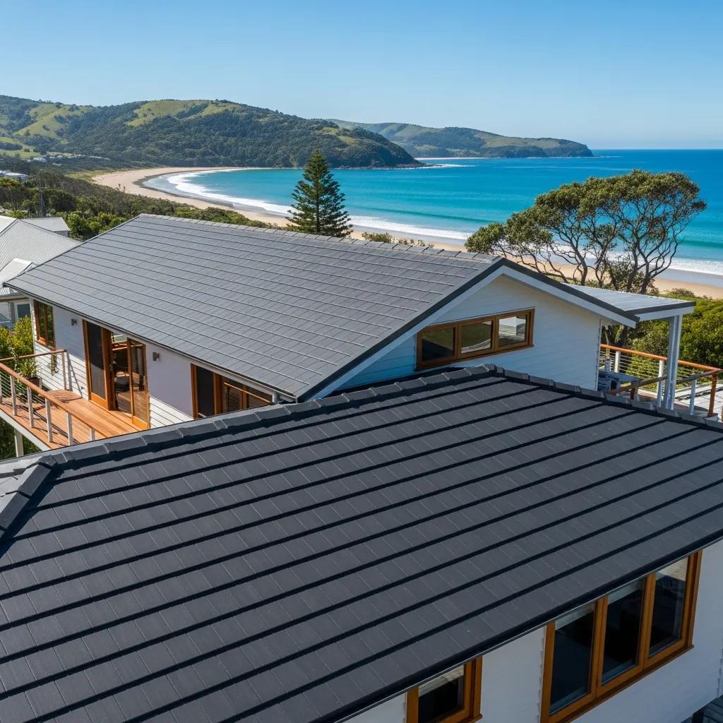 Byron Bay home with a well-maintained roof against a coastal backdrop