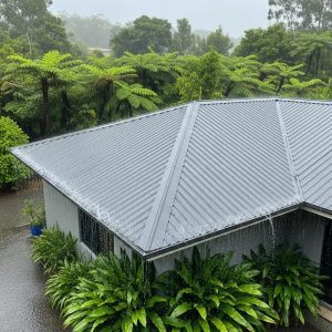Colorbond roofing demonstrating durability against heavy rainfall in Alstonville