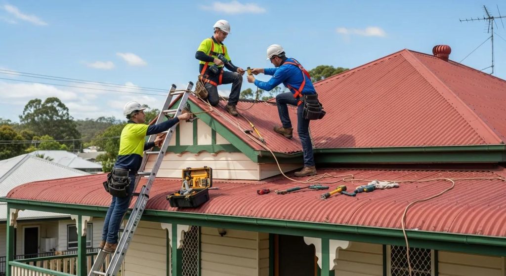 Roofing team carrying out repairs on a Kyogle home