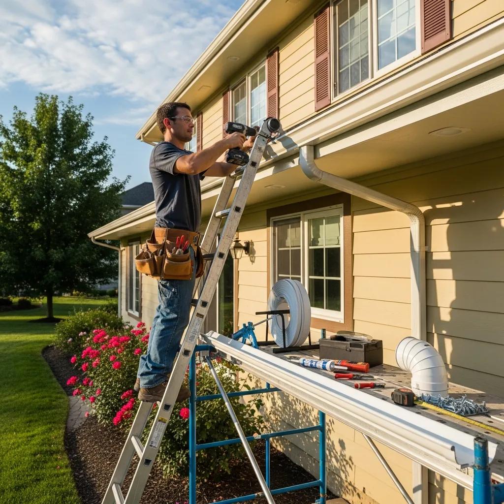 Installer fitting a new gutter system on a residential property